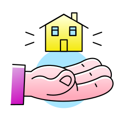 An illustration of a hand holding a floating house.
